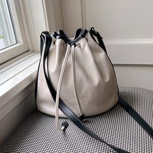 Longchamp Paris Leather Drawstring Bucket Bag